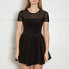 Maje Black Skater Style Mini Dress with Mesh Shoulders