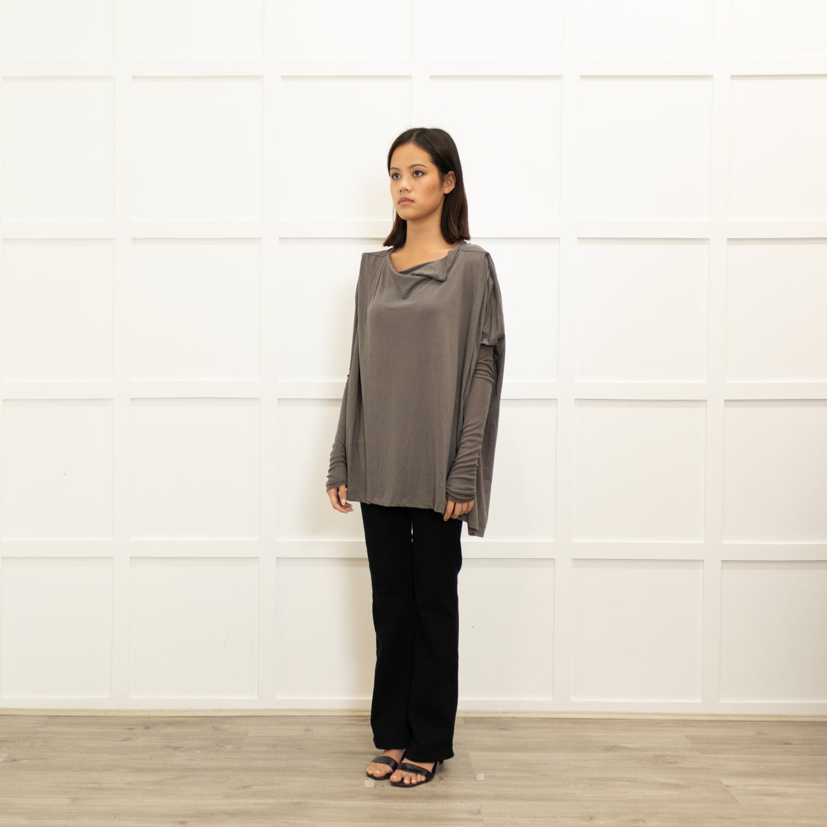Rick Owens Grey Oversized Long Sleeve Top