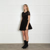 Maje Black Skater Style Mini Dress with Mesh Shoulders