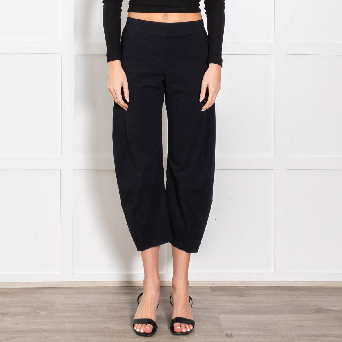Ruti Black Barrel Leg Technical Fabric Trousers
