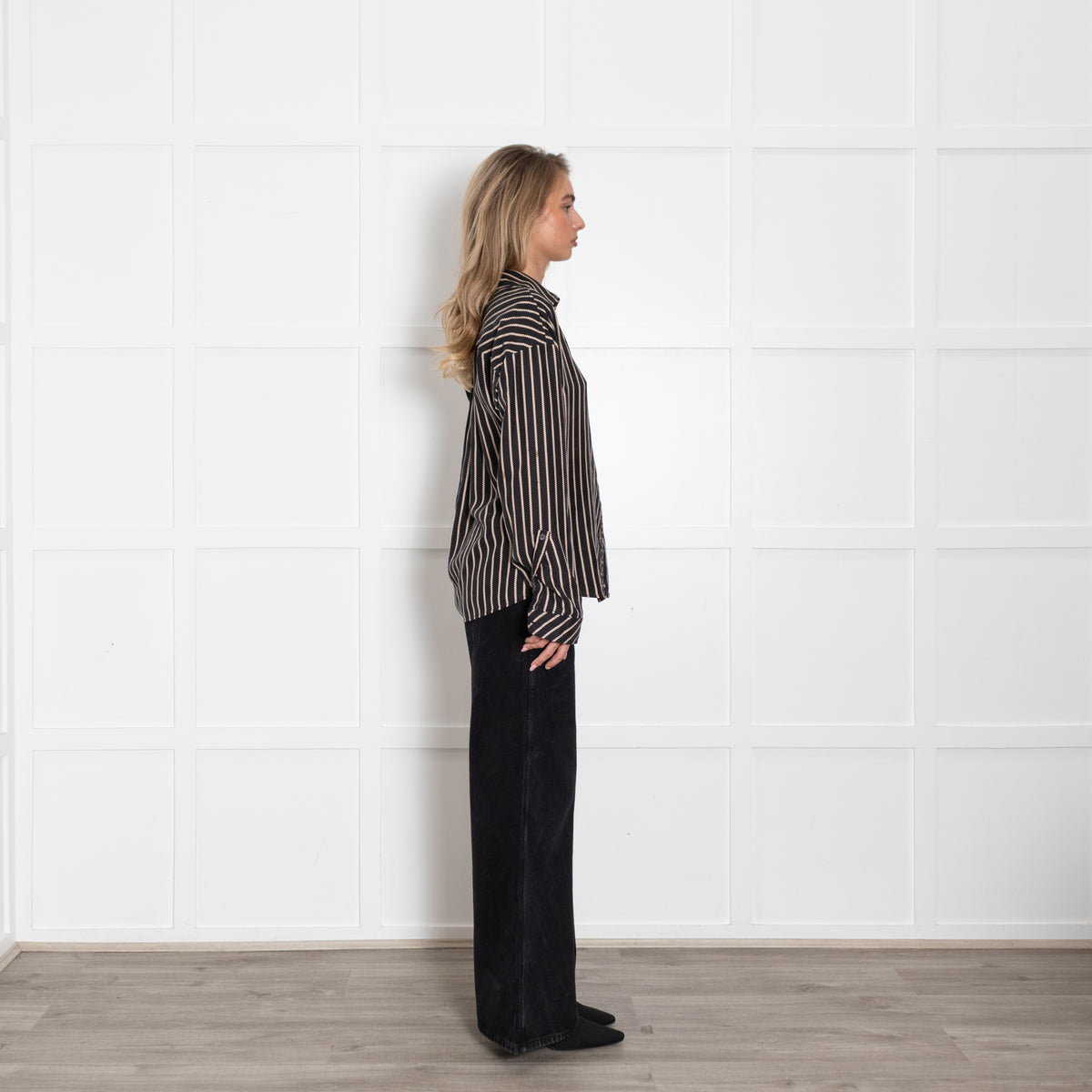 Diane Von Furstenberg Black Beige Silk Long Sleeve Shirt