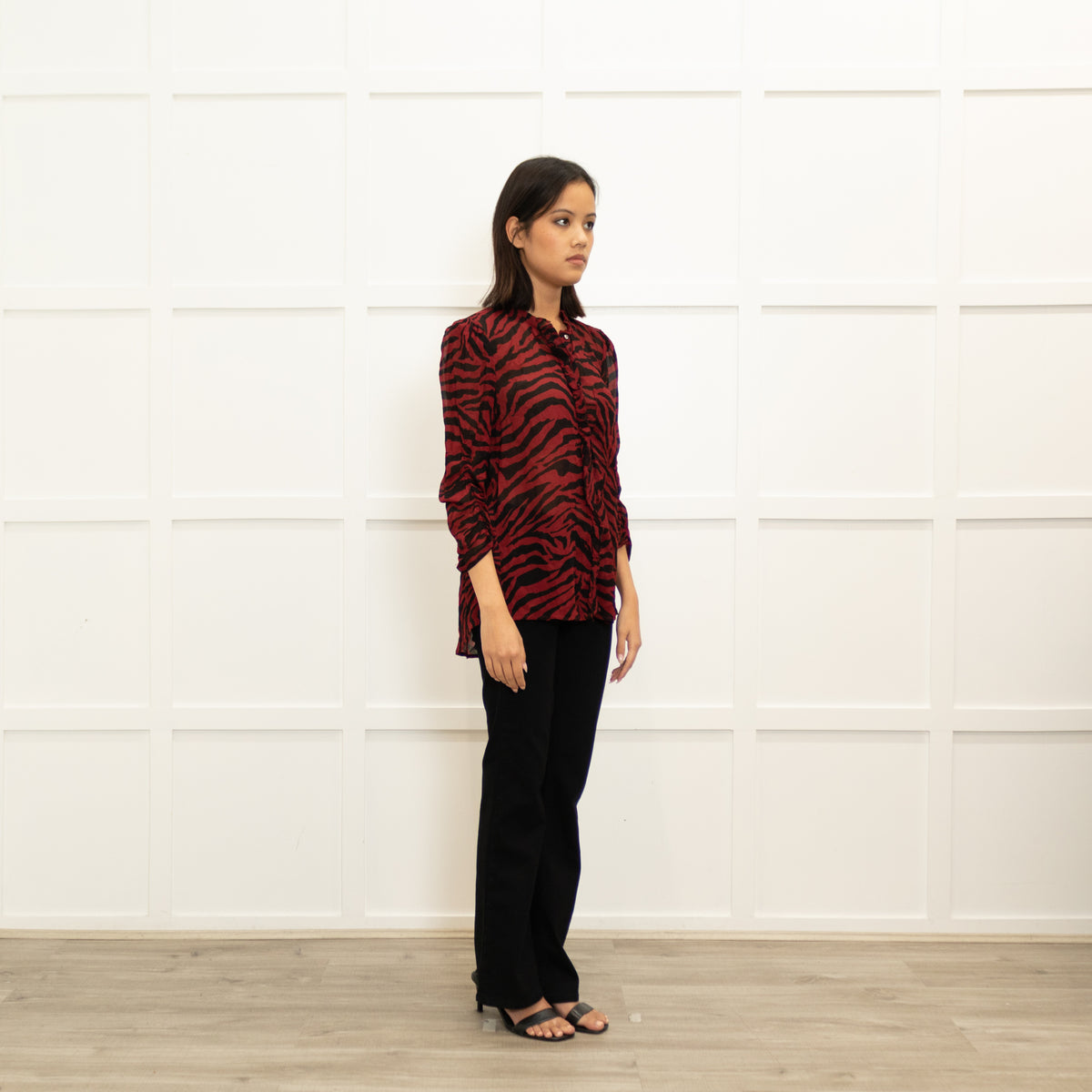 Ba&Sh Dark Red Black Zebra Print Sheer Blouse