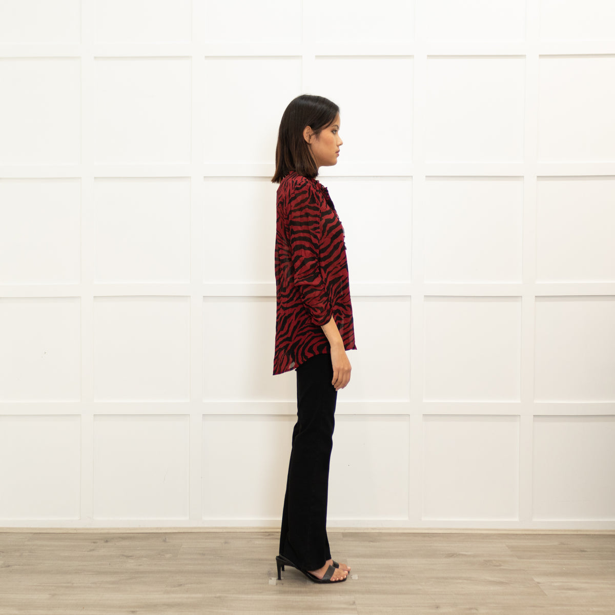 Ba&Sh Dark Red Black Zebra Print Sheer Blouse