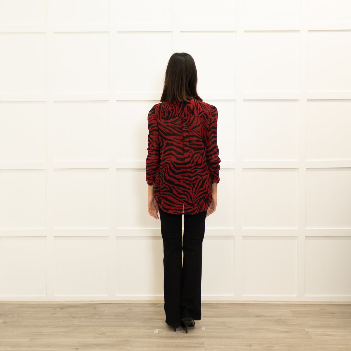 Ba&Sh Dark Red Black Zebra Print Sheer Blouse