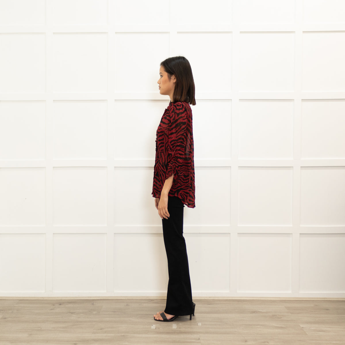 Ba&Sh Dark Red Black Zebra Print Sheer Blouse