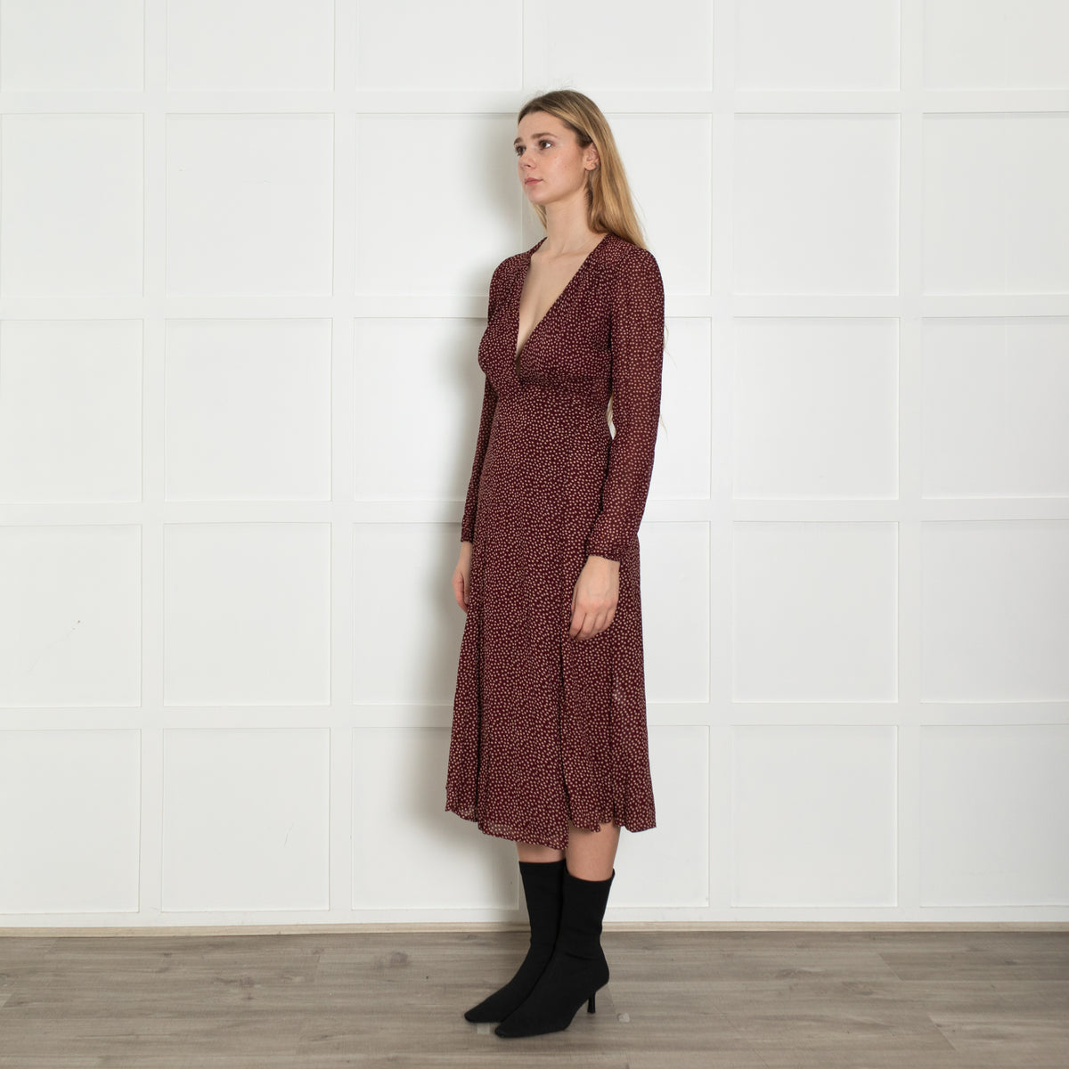 Reformation Burgundy Micro Flower Wrap Dress – Phoenix Style Reformation Burgundy Micro Flower Wrap Dress – Phoenix Style