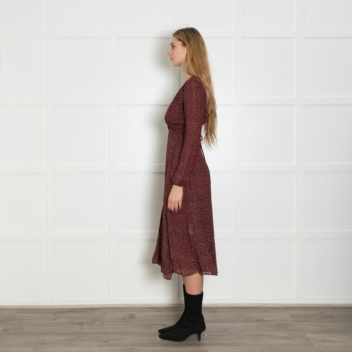 Reformation Burgundy Micro Flower Wrap Dress