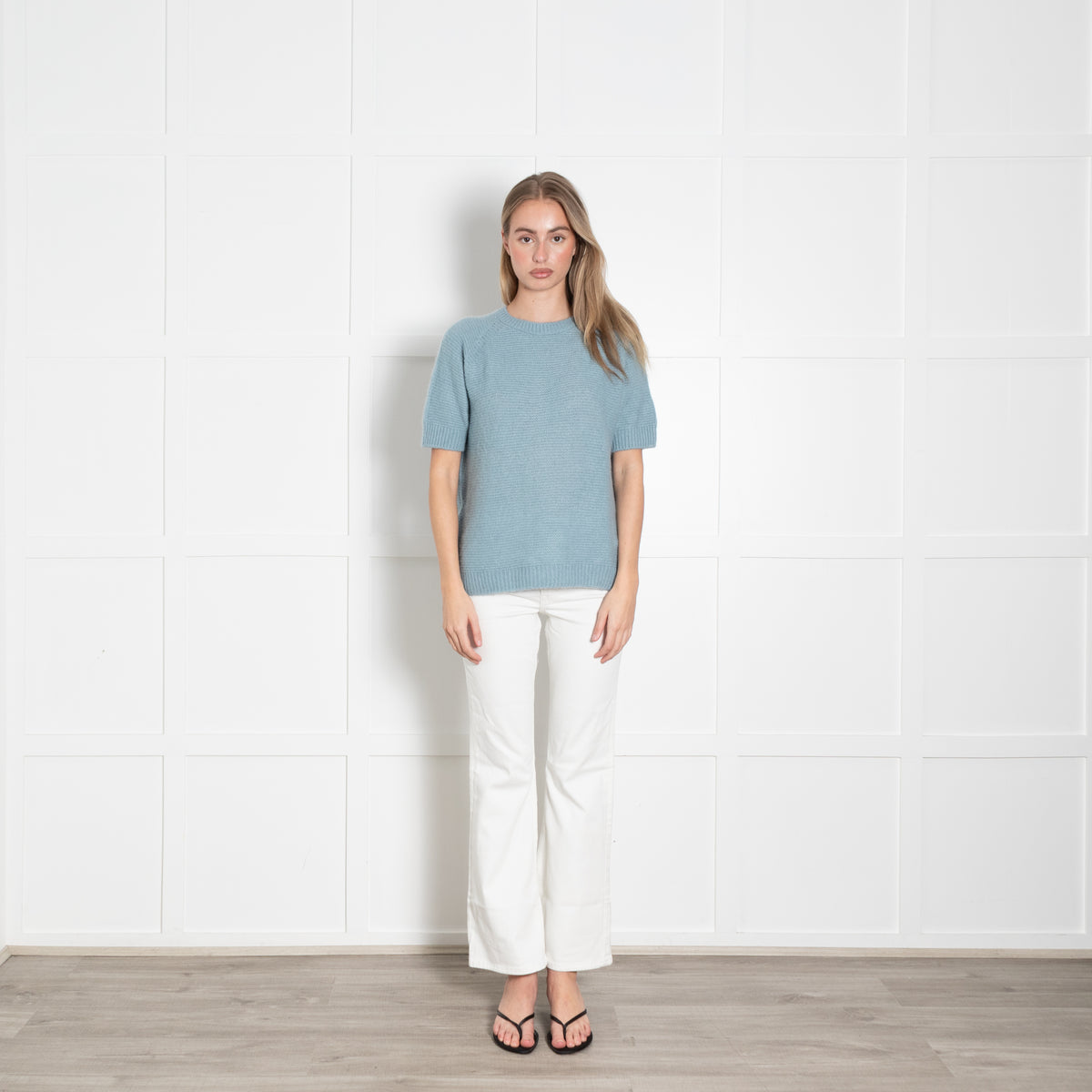 Max Mara Blue Short Sleeve Cashmere Silk Knit Sweater