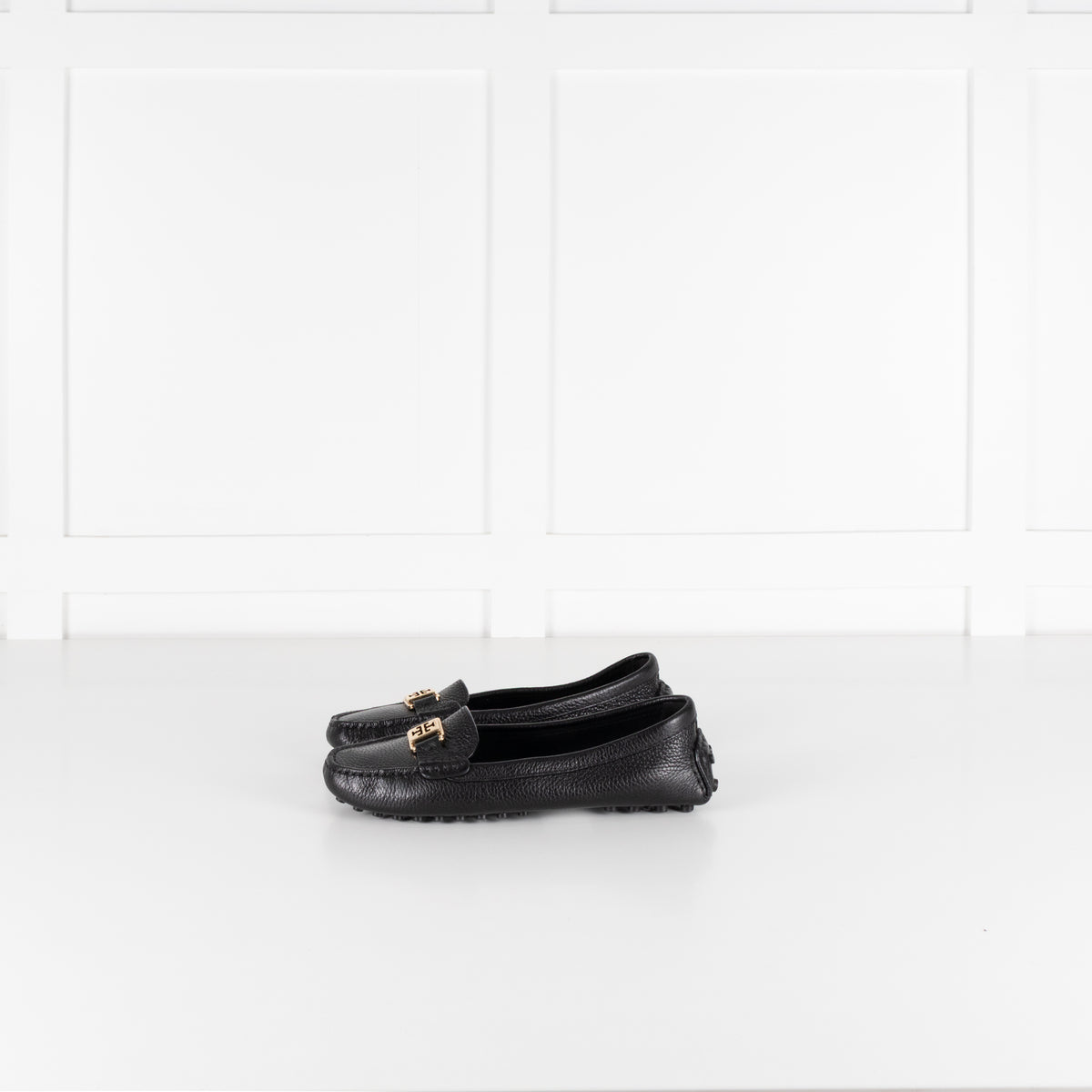 Tory Burch Black Grainy Leather Driving Shoes