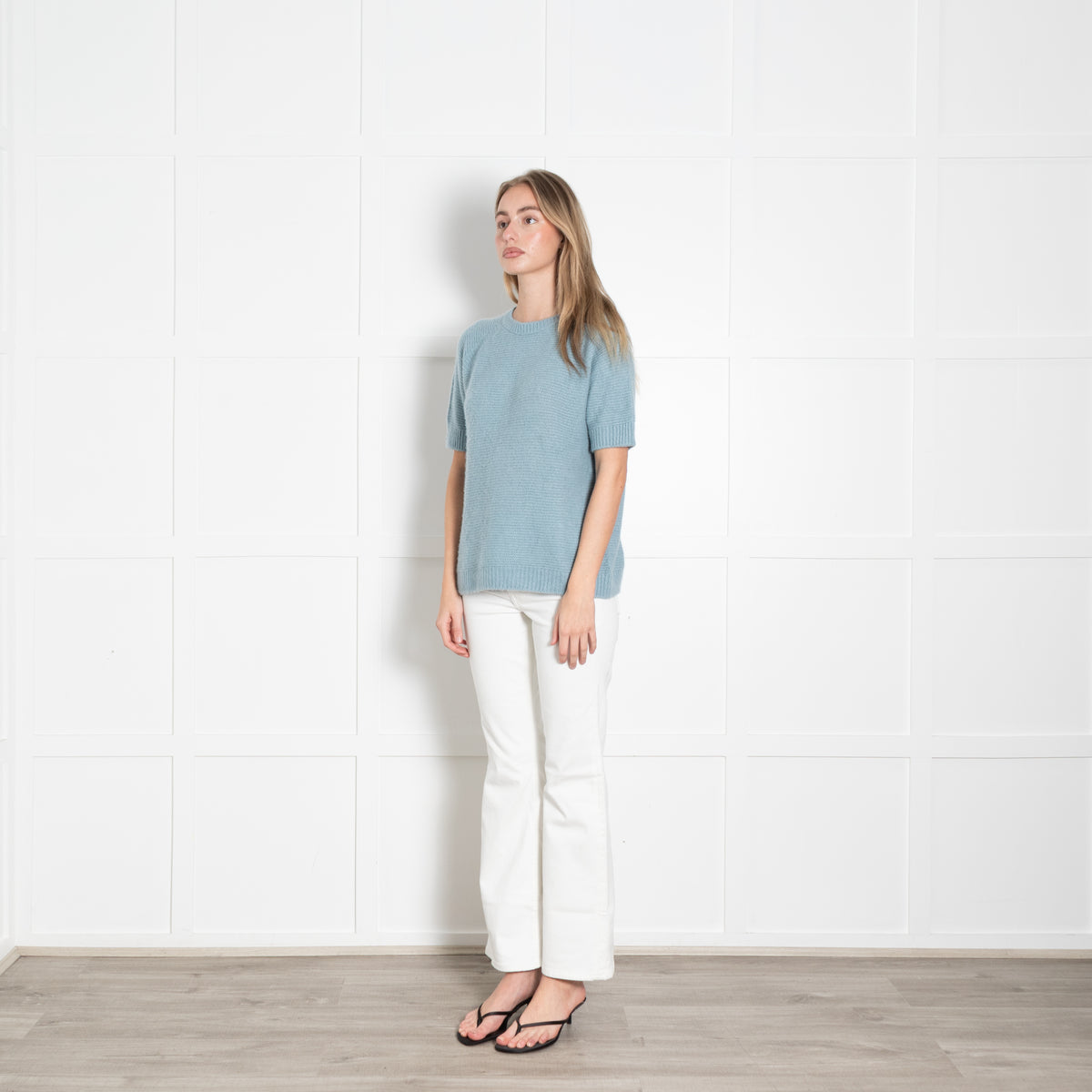 Max Mara Blue Short Sleeve Cashmere Silk Knit Sweater
