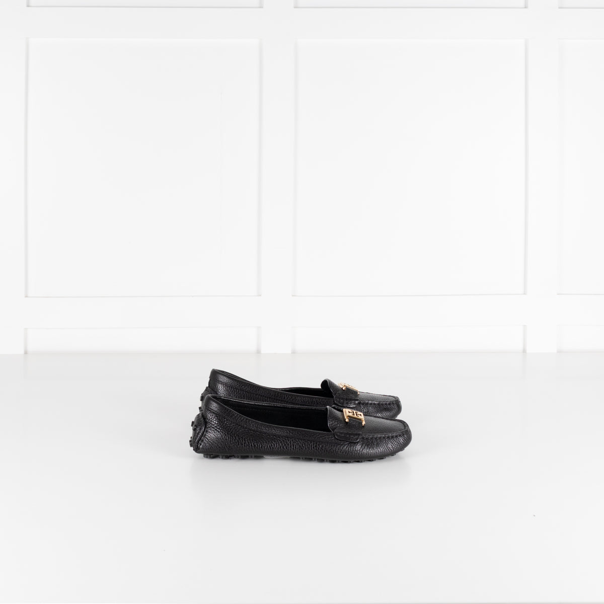 Tory Burch Black Grainy Leather Driving Shoes