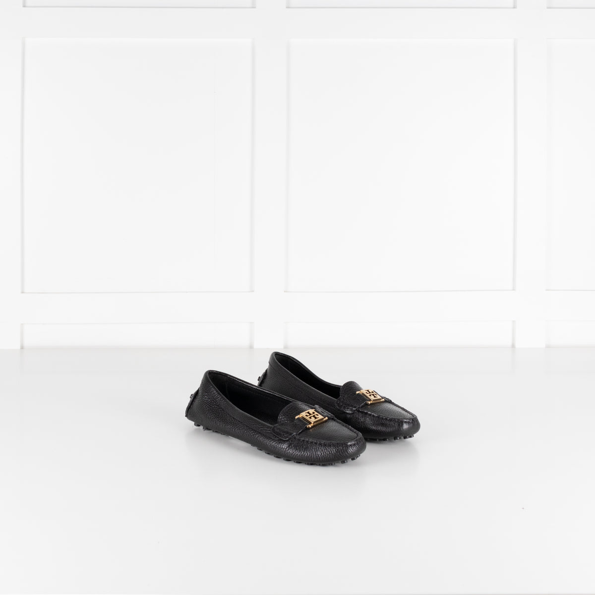 Tory Burch Black Grainy Leather Driving Shoes