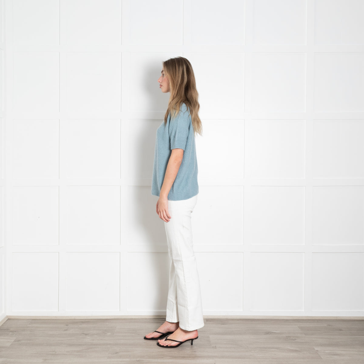 Max Mara Blue Short Sleeve Cashmere Silk Knit Sweater