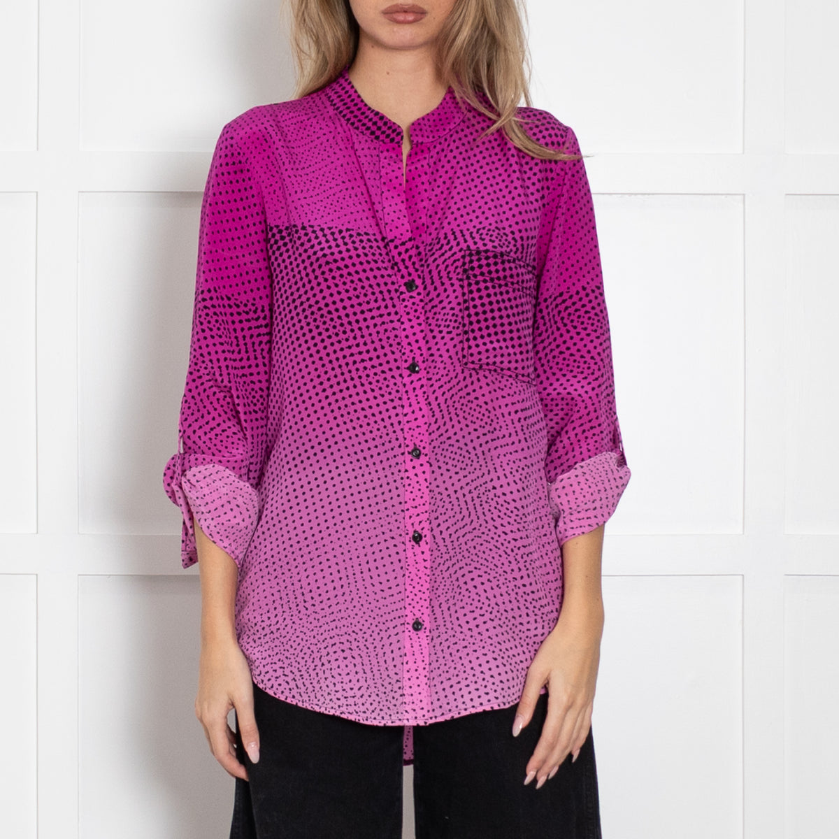 Diane Von Furstenberg Pink Ombre Black Print Silk Blouse