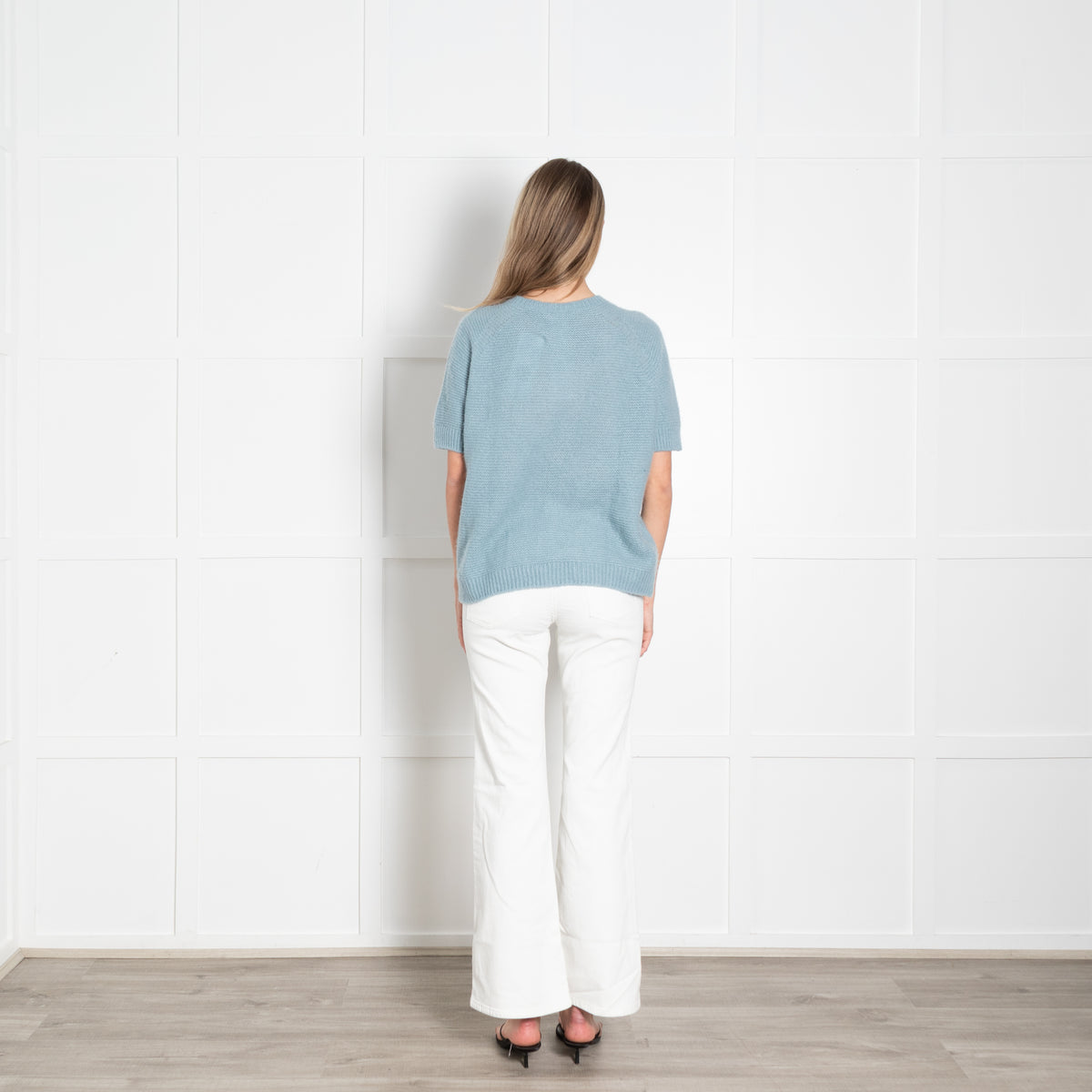 Max Mara Blue Short Sleeve Cashmere Silk Knit Sweater