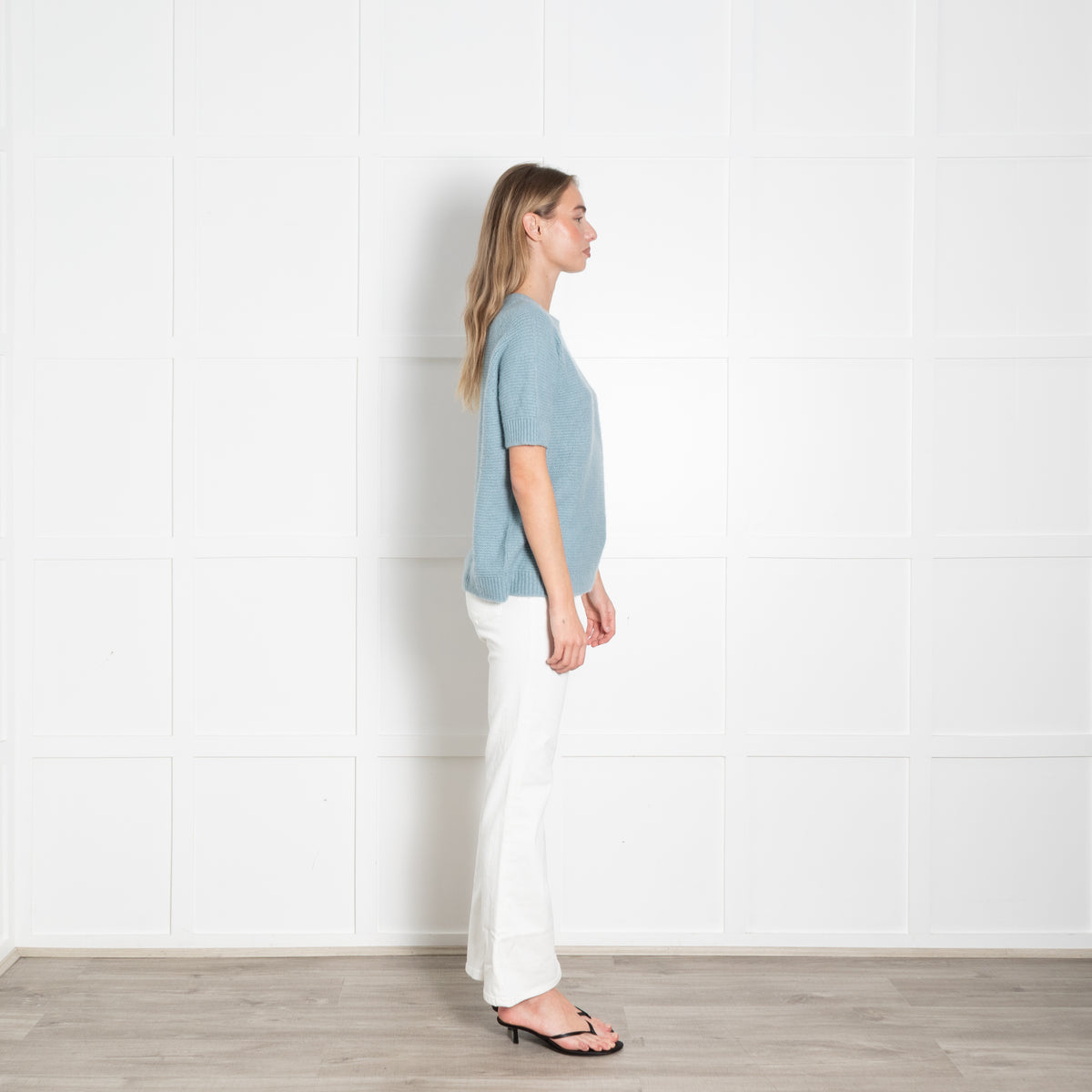 Max Mara Blue Short Sleeve Cashmere Silk Knit Sweater