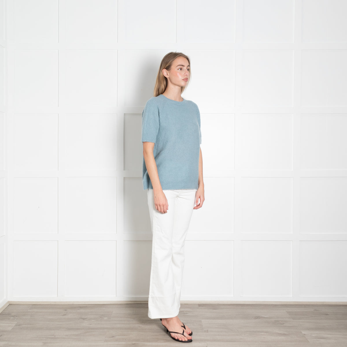 Max Mara Blue Short Sleeve Cashmere Silk Knit Sweater