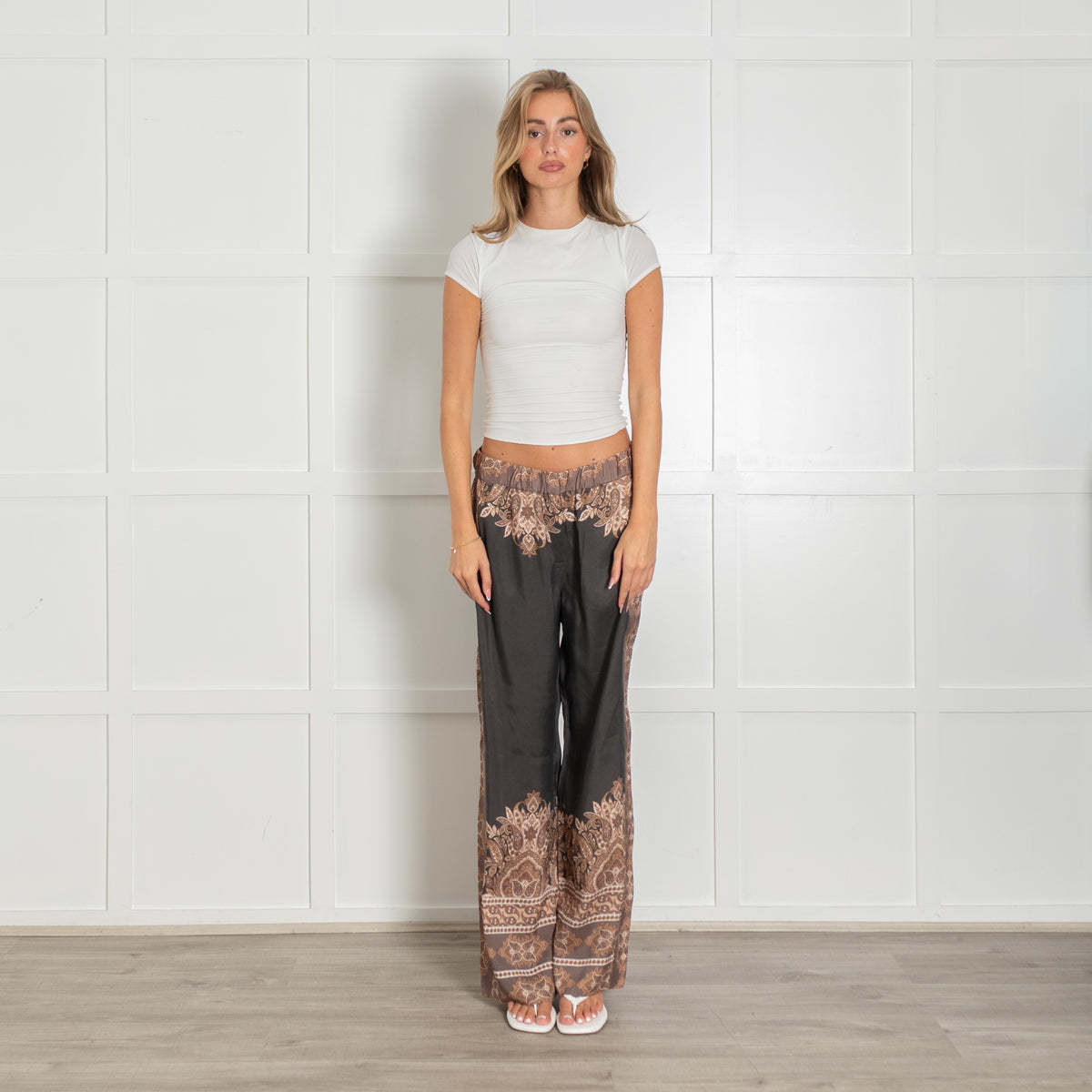 Gustav Cher Wide Leg Brown Paisley Print Trousers
