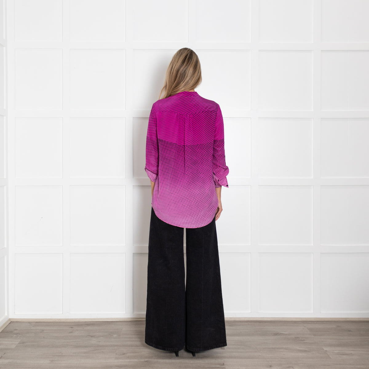 Diane Von Furstenberg Pink Ombre Black Print Silk Blouse