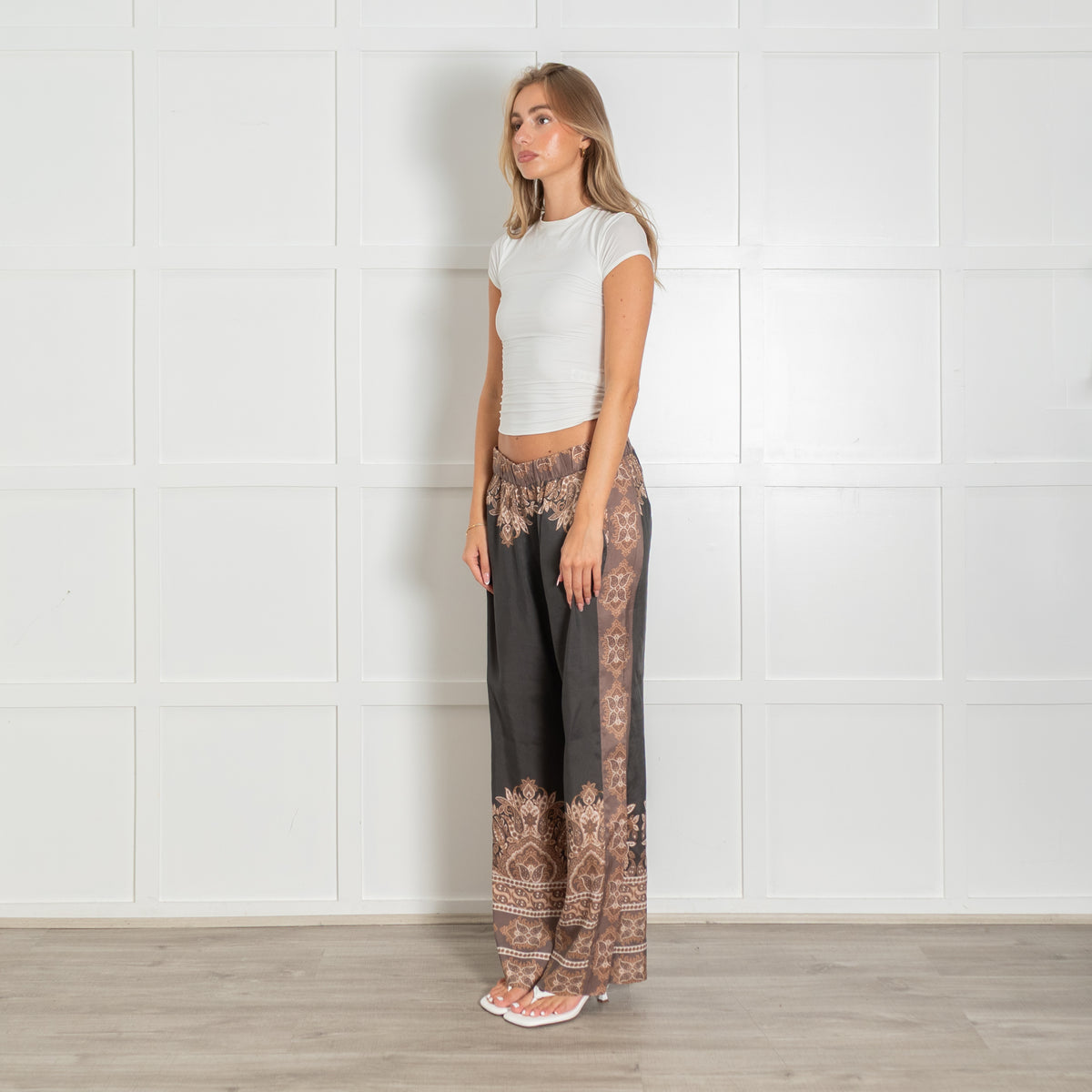 Gustav Cher Wide Leg Brown Paisley Print Trousers