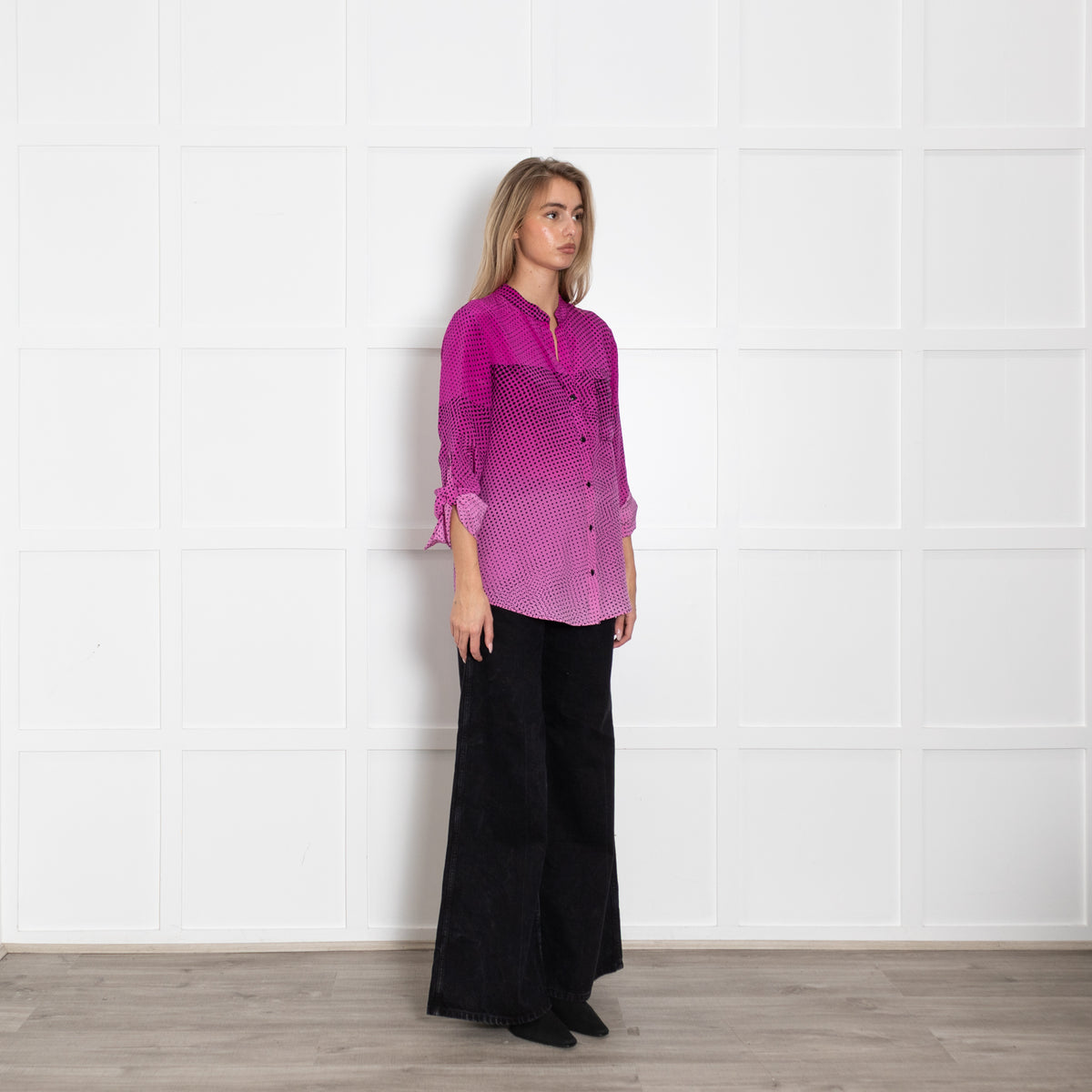 Diane Von Furstenberg Pink Ombre Black Print Silk Blouse