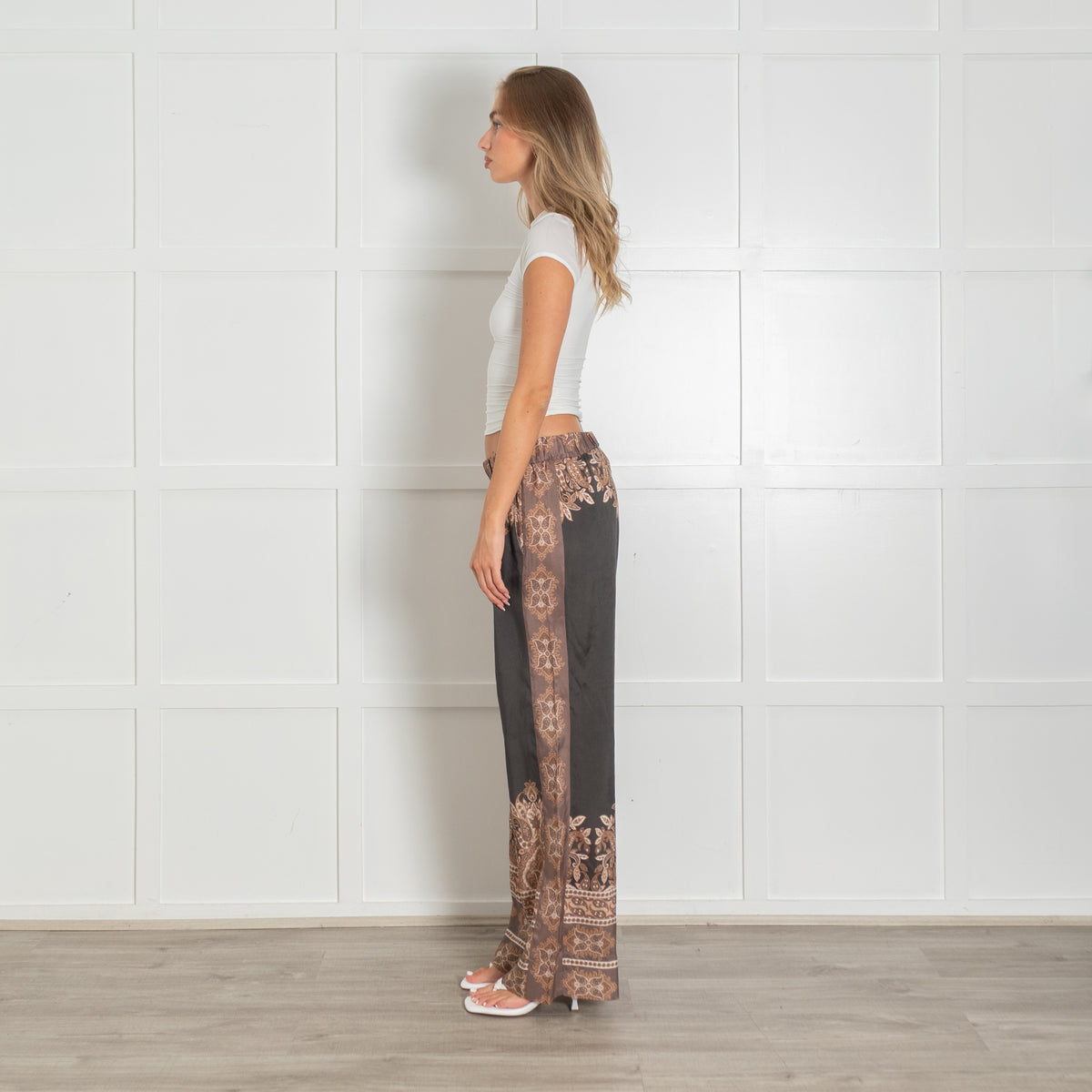 Gustav Cher Wide Leg Brown Paisley Print Trousers