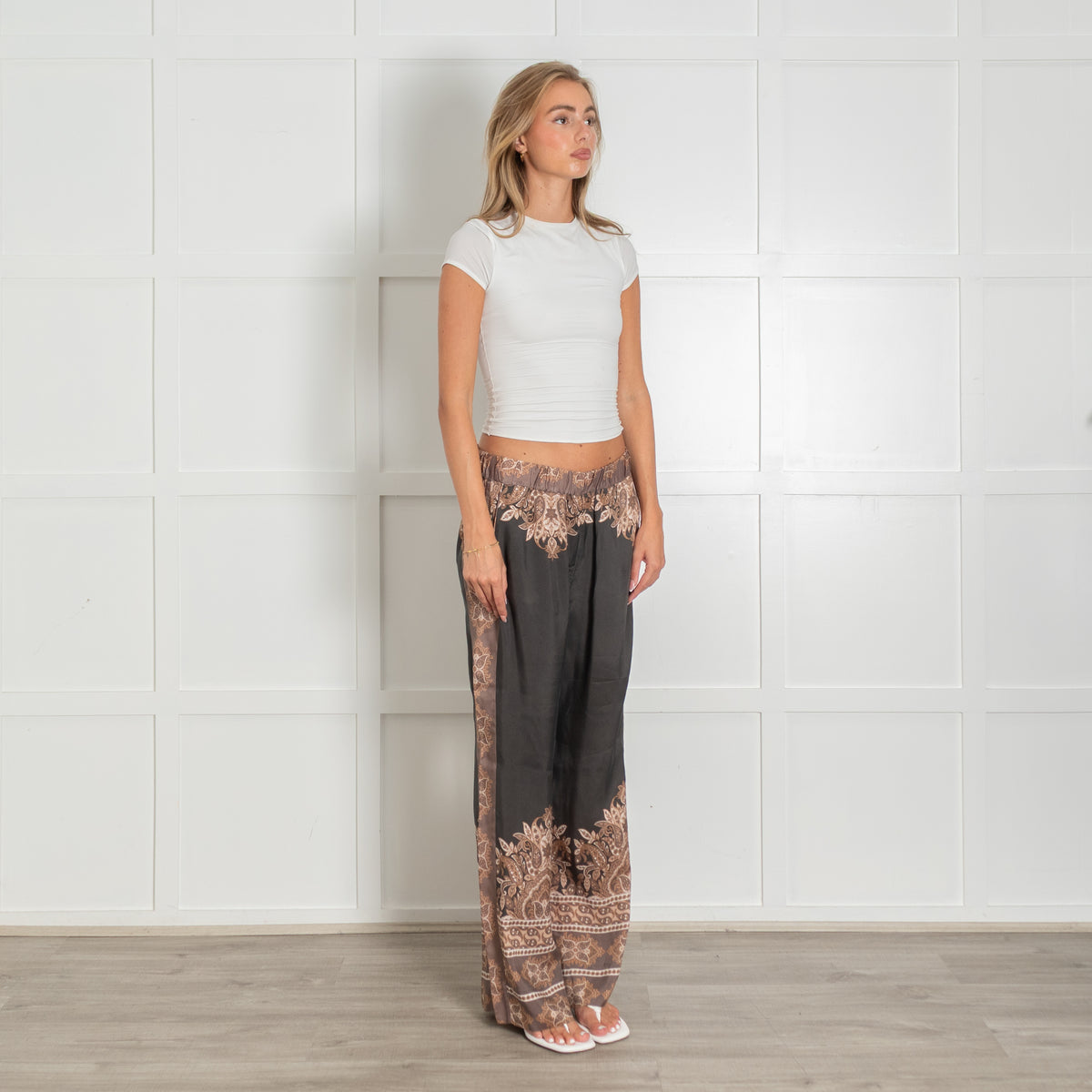 Gustav Cher Wide Leg Brown Paisley Print Trousers
