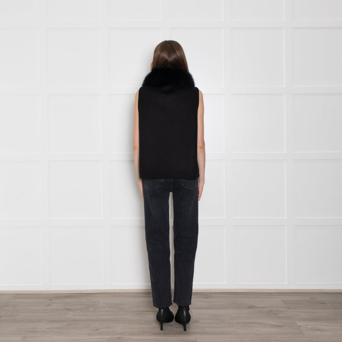 Max & Moi Black Wool Gilet With Blue Fox Collar