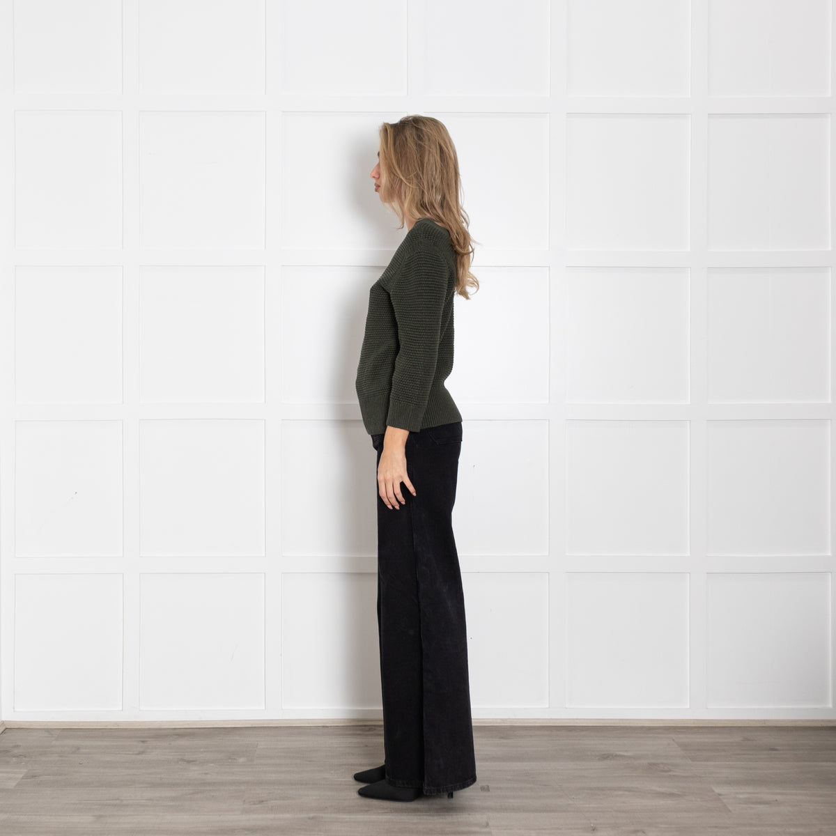 Chloe Khaki Cotton Knit V-Neck Top