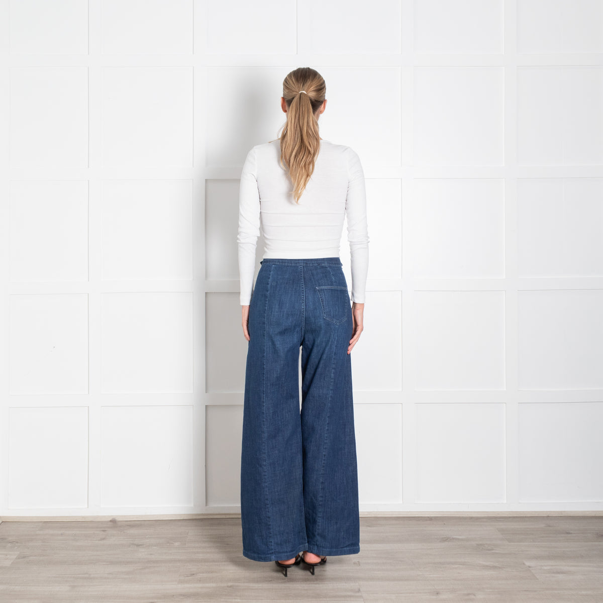 Ida Blue High Waisted Front Pocket Detail Wide Leg Jeans