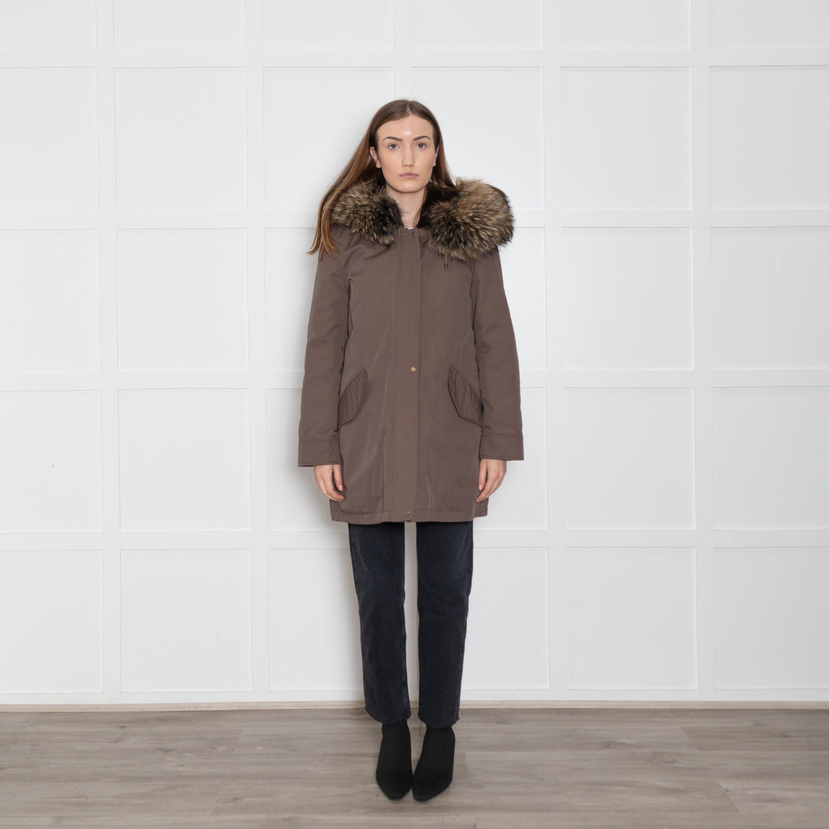 No Label Cotton Mix Parka With Raccoon Detachable Lining & Rabbit Fur Trim