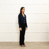 Ba&Sh Navy Blue Cashmere Diamante Button Cropped Cardigan