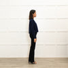 Ba&Sh Navy Blue Cashmere Diamante Button Cropped Cardigan