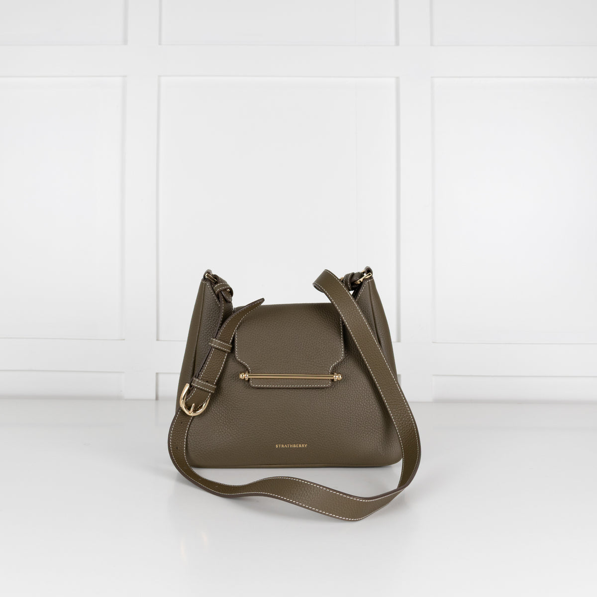 Strathberry Green Multrees Grainy Leather Hobo Bag