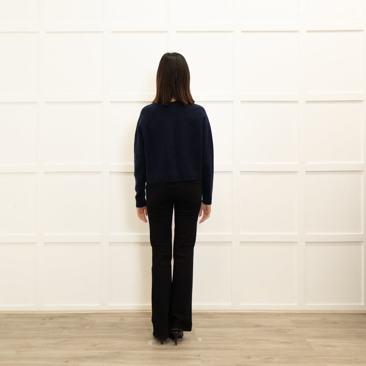 Ba&Sh Navy Blue Cashmere Diamante Button Cropped Cardigan