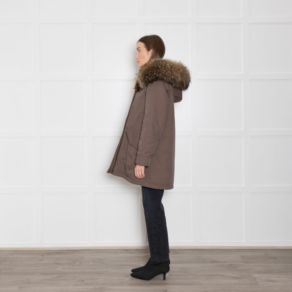 No Label Cotton Mix Parka With Raccoon Detachable Lining & Rabbit Fur Trim