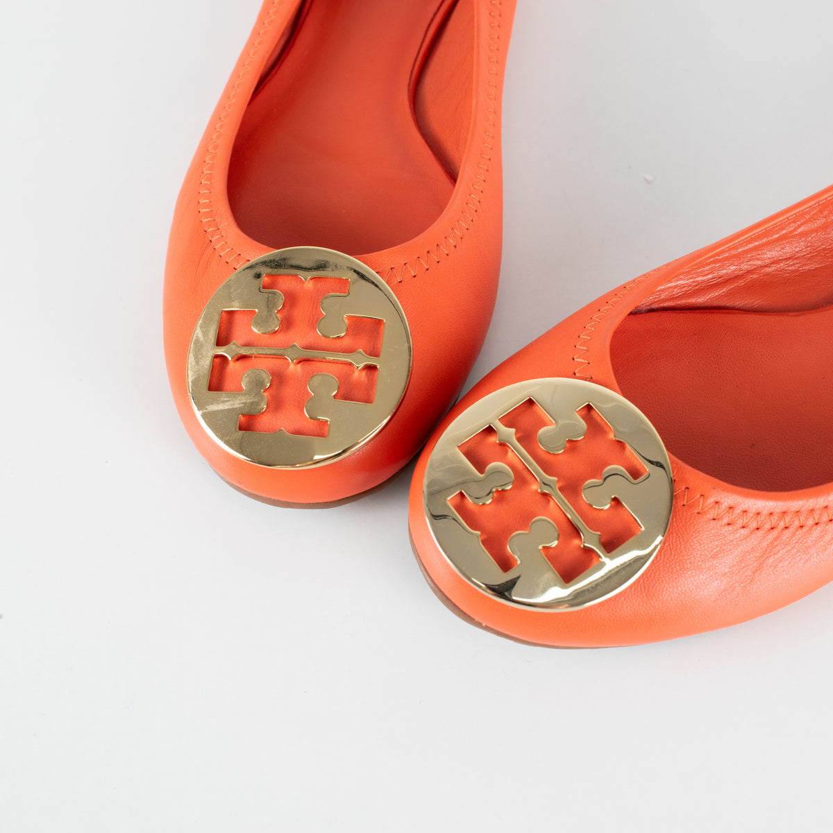 Tory Burch Orange Leather Flat Pumps