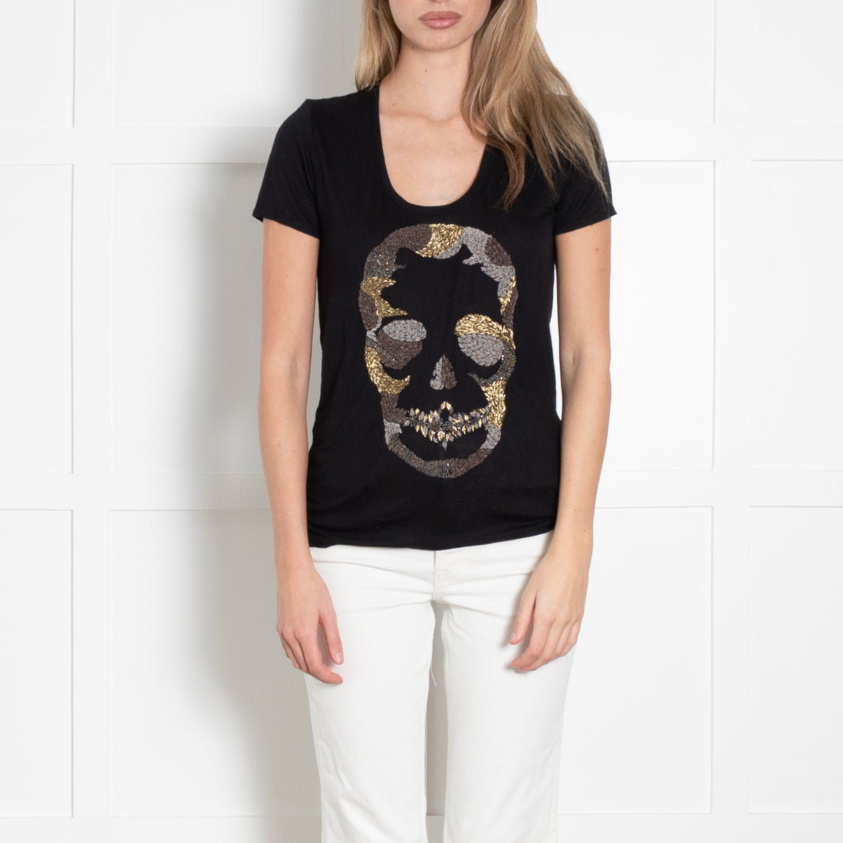Zadig & Voltaire Black Beaded Skull T-Shirt