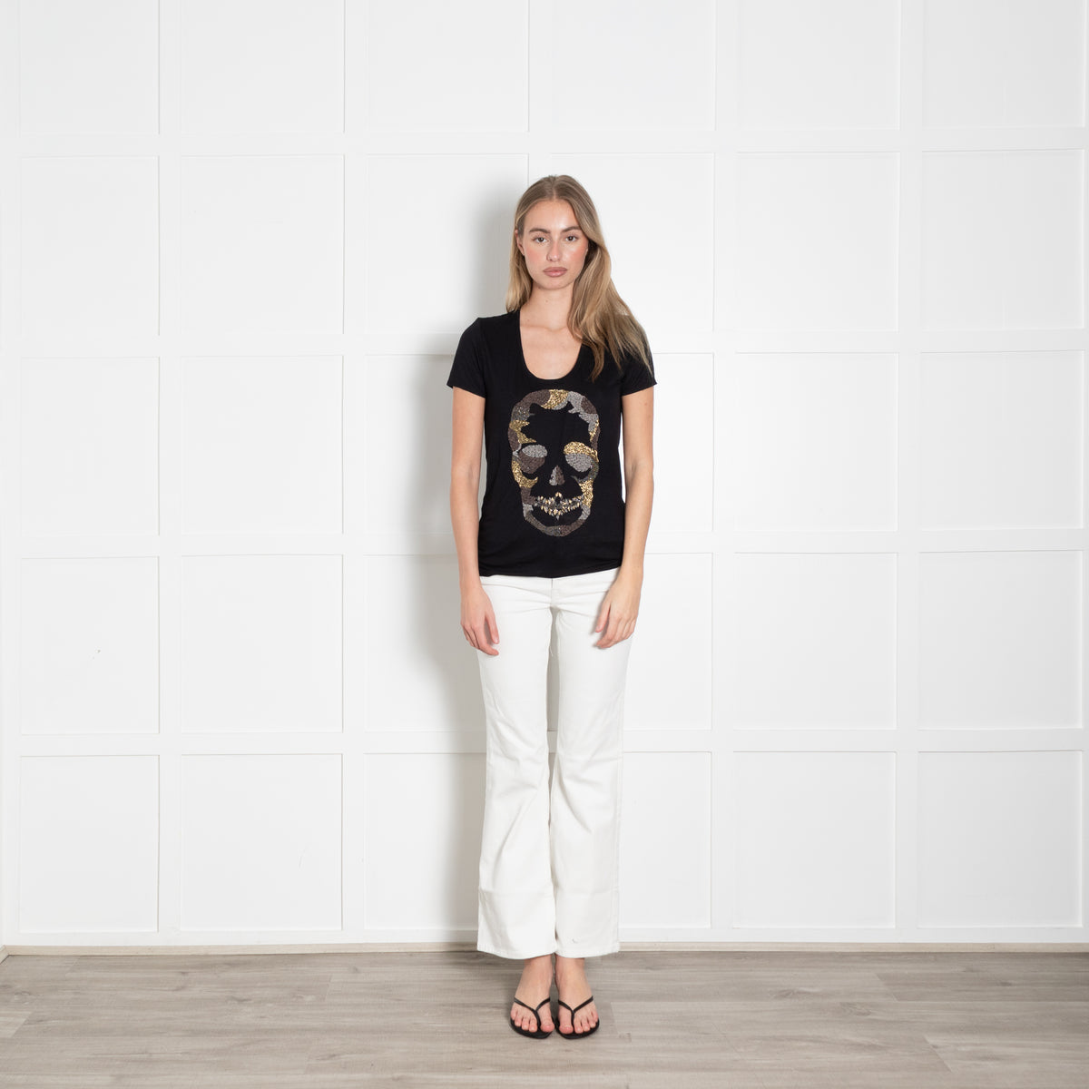 Zadig & Voltaire Black Beaded Skull T-Shirt