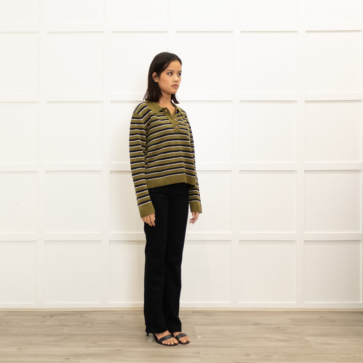Baum Und Pferdgarten Khaki Black Striped Merino Wool Sweater