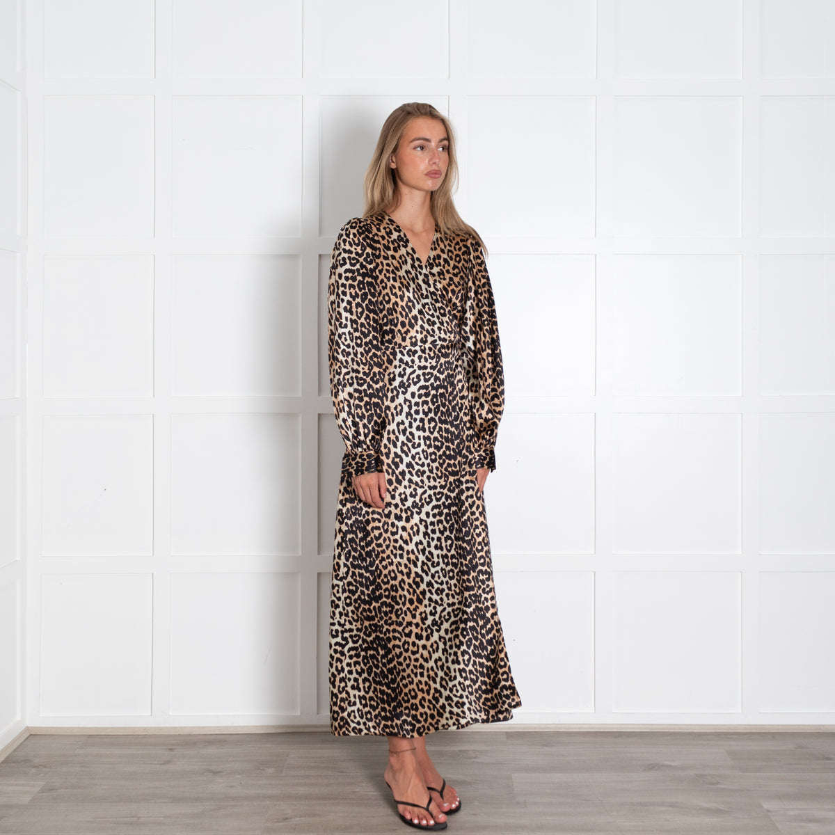 Ganni Silk Leopard Wrap Dress