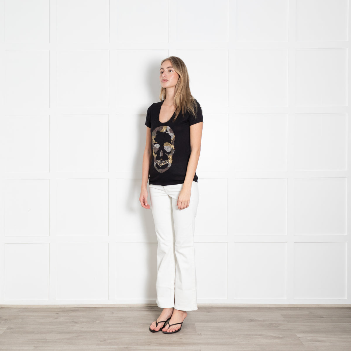Zadig & Voltaire Black Beaded Skull T-Shirt