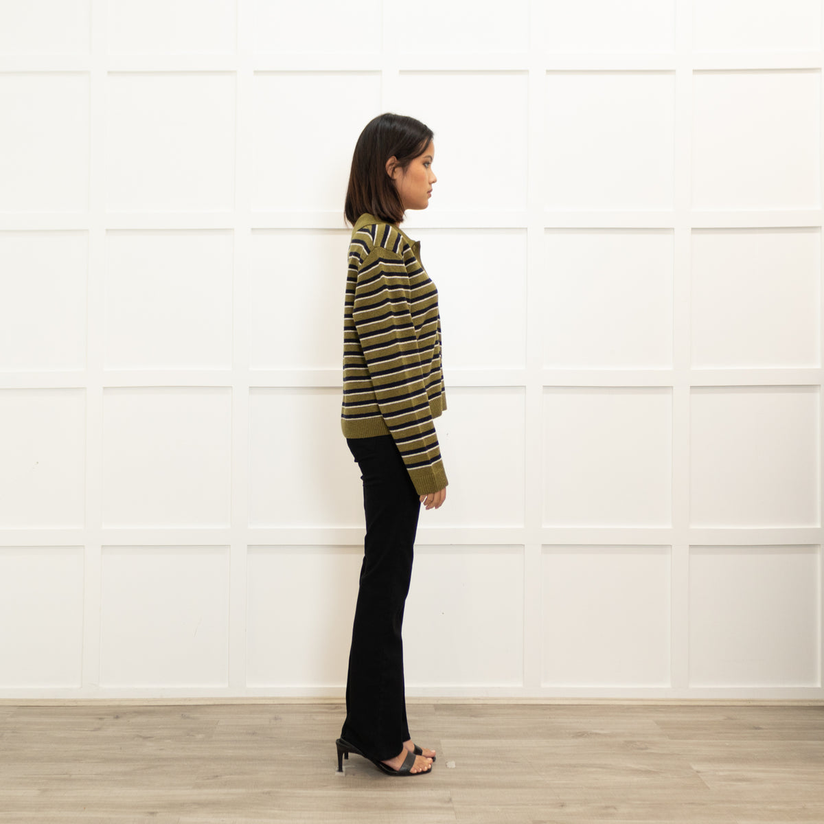 Baum Und Pferdgarten Khaki Black Striped Merino Wool Sweater