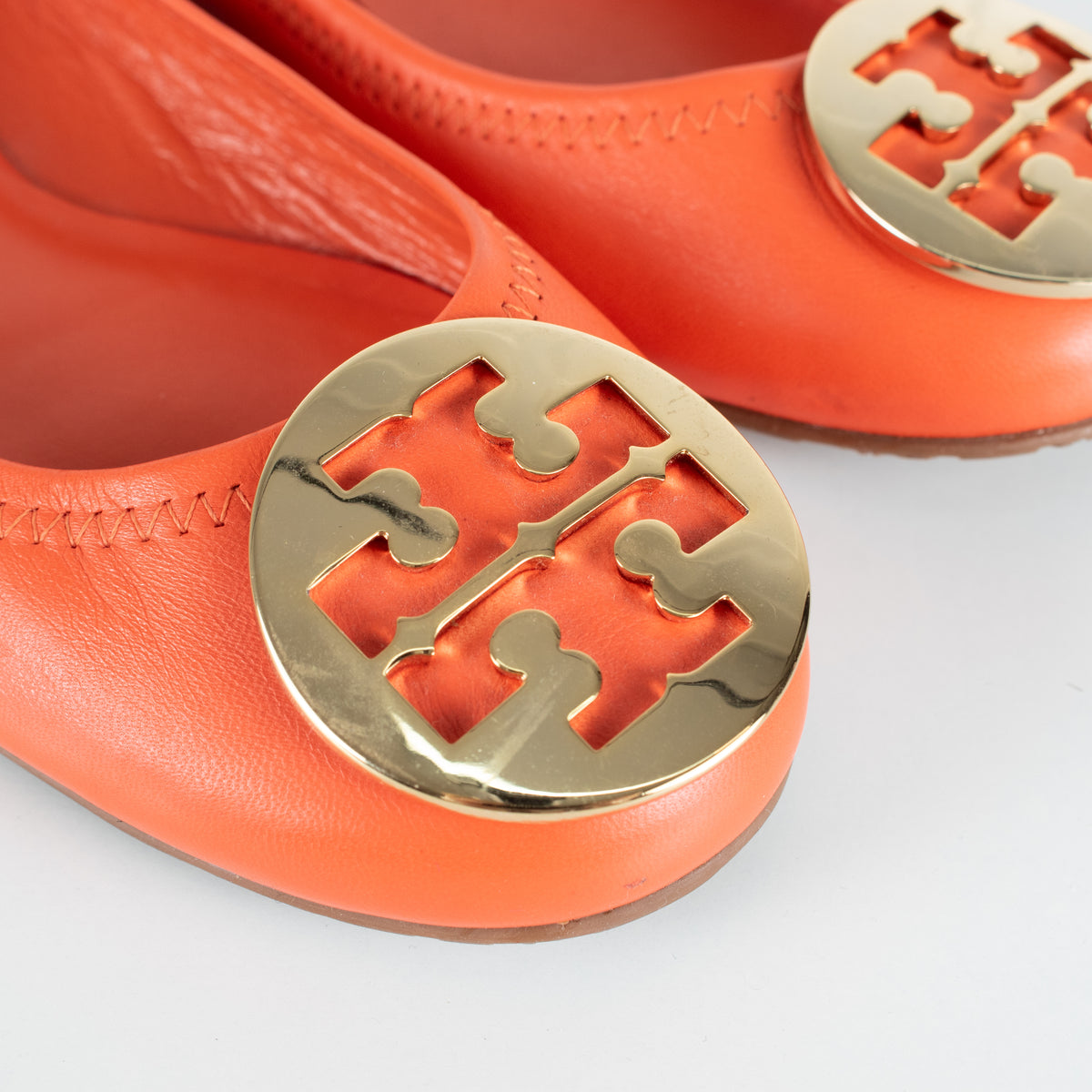 Tory Burch Orange Leather Flat Pumps