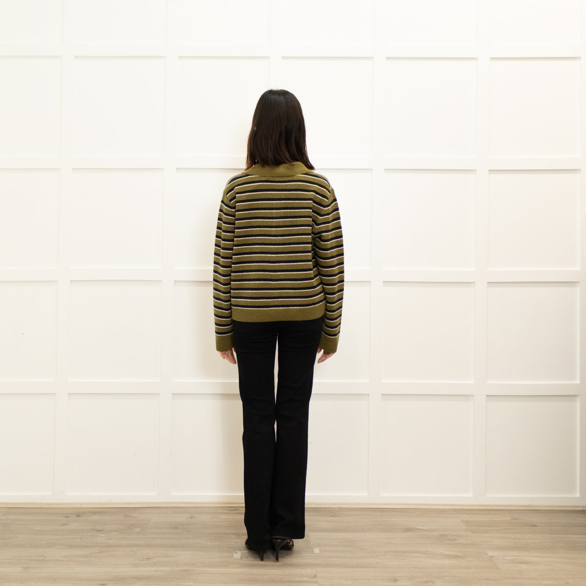 Baum Und Pferdgarten Khaki Black Striped Merino Wool Sweater