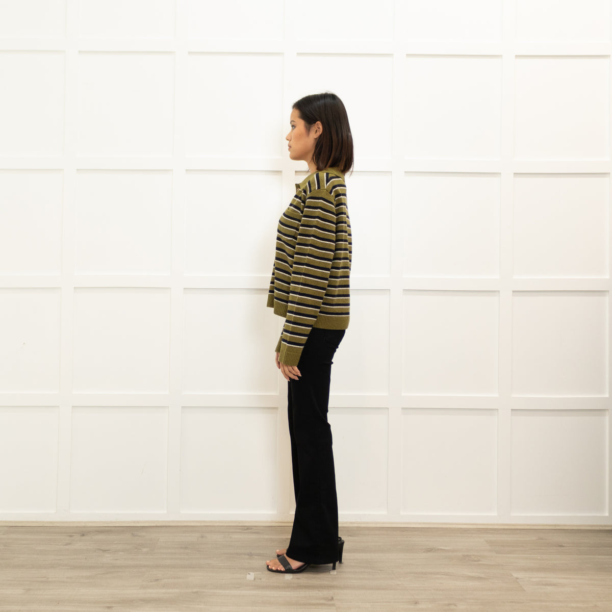 Baum Und Pferdgarten Khaki Black Striped Merino Wool Sweater