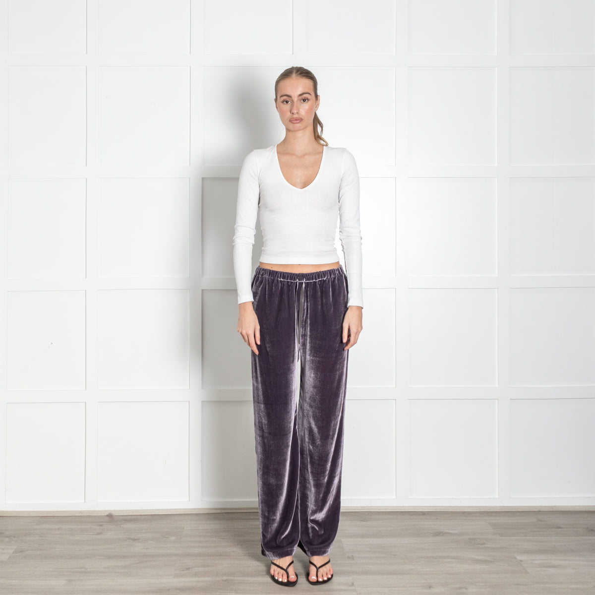 Ridley Purple Velvet Elasticated Waist Trousers