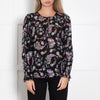 Rebecca Taylor Black Floral Print Blouse with Elasticated Cuffs