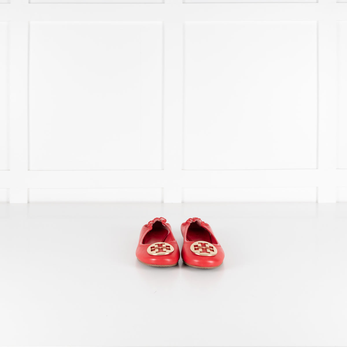Tory Burch Red Reva Gold TT Medallion Ballet Flats