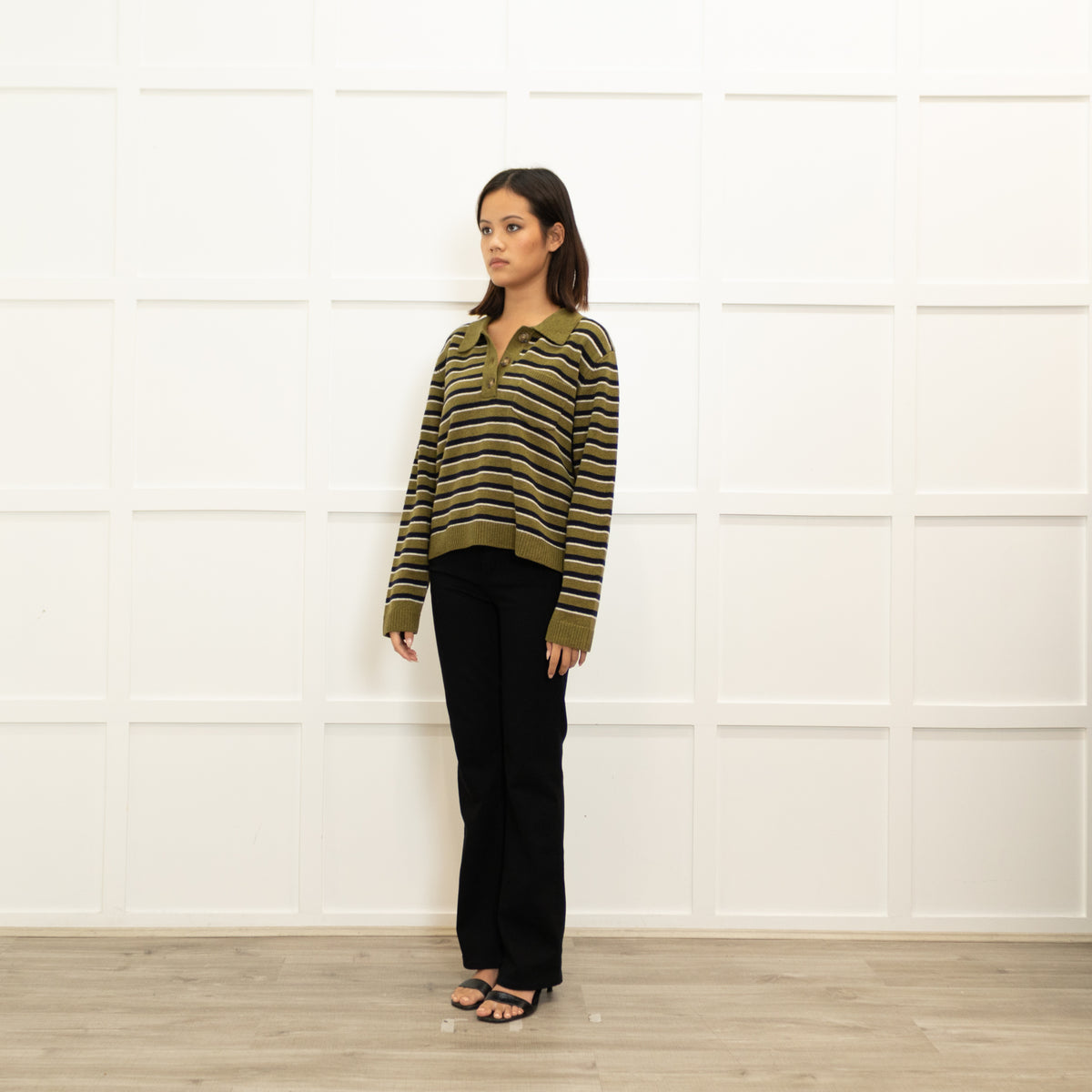 Baum Und Pferdgarten Khaki Black Striped Merino Wool Sweater